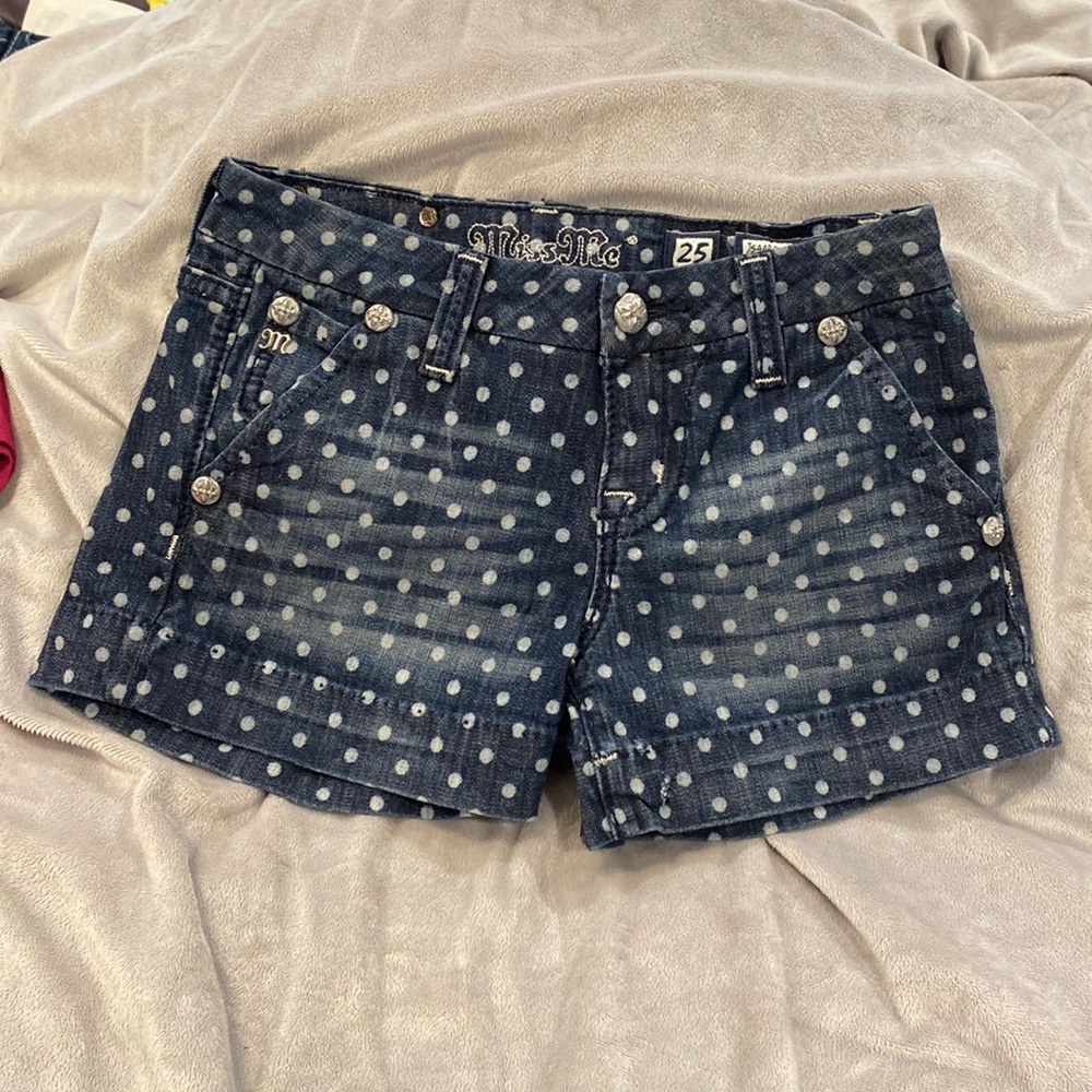 Miss Me Jeans Shorts 25 Blue Polka Dot Flap Pocket